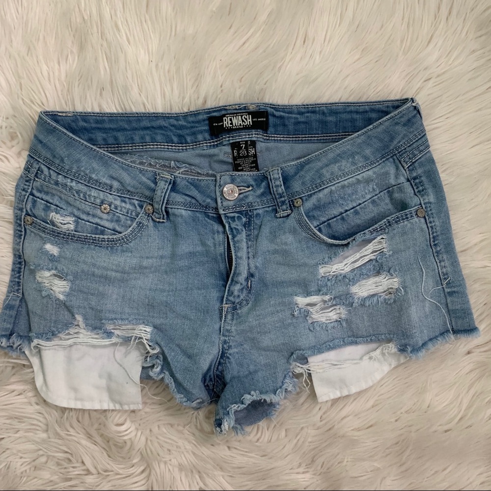 Distressed denim shorts